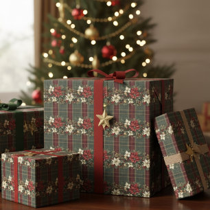 Grün kariert Rot Gold Weihnachtsstern Weihnachtsmu Geschenkpapier