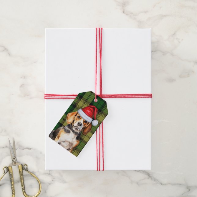 Grün Kariert und Beagle Dog Lover Weihnachten Geschenkanhänger (Mit Garn)