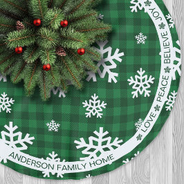 Grün Karierter Schneeflocken Weihnachten Polyester Weihnachtsbaumdecke