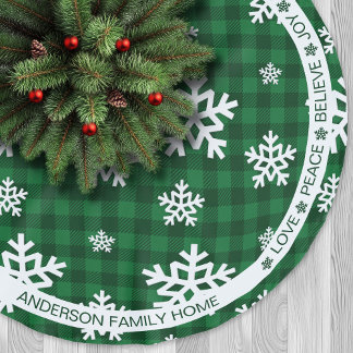 Grün Karierter Schneeflocken Weihnachten Polyester Weihnachtsbaumdecke