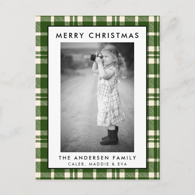 Grün Kariertes Foto Frohe Weihnachtskarte Postkarte (Vorderseite)