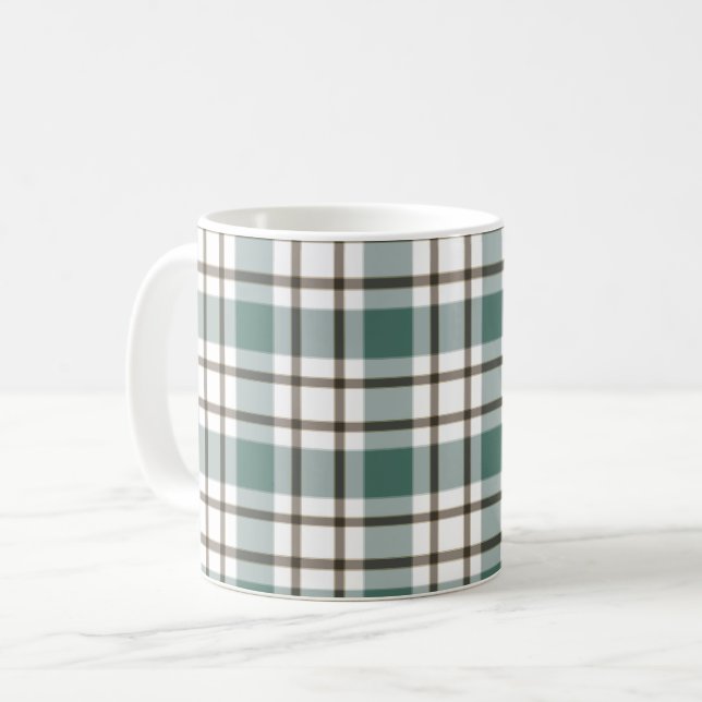 grün kariertes helles Tartanmuster Kaffeetasse (Vorderseite Links)