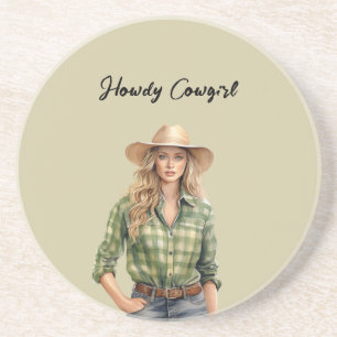 Grün kariertes Hemd Howdy blonde Cowgirl Getränkeuntersetzer