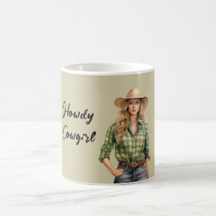 Grün kariertes Hemd Howdy blonde Kuhgirl-Frau Kaffeetasse