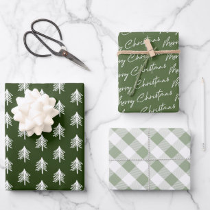 Grün Kariertes Muster Weihnachten Geschenkpapier Set