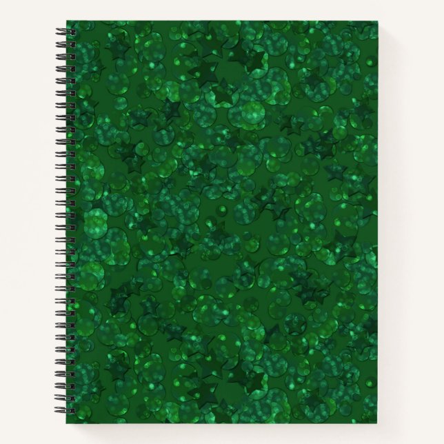 Grün, Konfetti, Glitzer Notizbuch (Vorderseite)