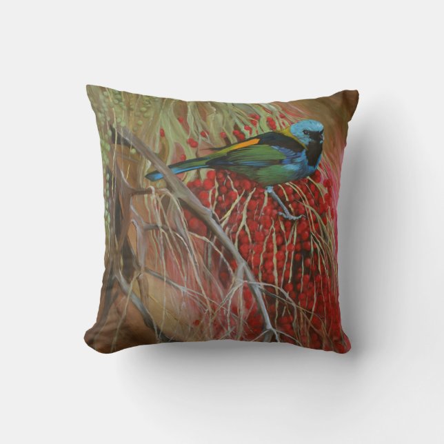 Grün-köpfiges Tanager-Kunst-Kissen Kissen (Vorderseite)