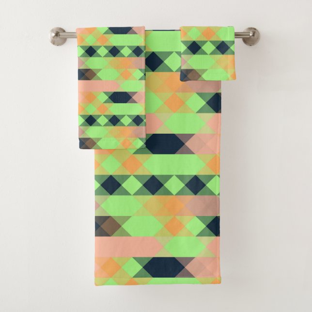 grün, lachs, orange geometrisch badhandtuch set (Insitu)