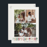 Grün Lässige Weihnachten Vertikal 3 Foto<br><div class="desc">Diese lässige Weihnachts-Weihnachtspostkarte mit 3 Fotos ist perfekt für Ihren fröhlichen, kreativen, hellen Weihnachtsgrüß. Es ist ein einzigartiger, spielerischer, moderner Schriftart in Rot, Boho Bräune und heller und dunkelgrüner Farbe, die für ein fröhliches, saisonales Ambiente sorgen. Wenn Sie Ihren Lieben den dunklen Winter mit niedlichem Feiertagsjubeln näher bringen wollen, haben...</div>