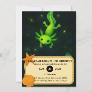 Grün leuchtende Axolotl im Sumpf Geburtstag Einladung