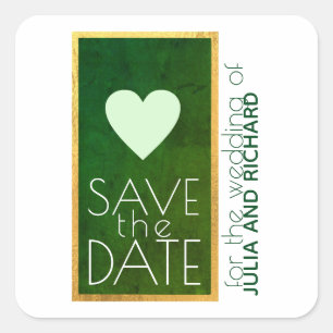 Grün-Liebe-Herz rett-the-date-Hochzeit Quadratischer Aufkleber