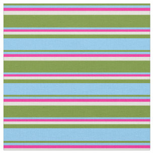Grün, Light Sky Blue, Deep Pink und Beige Linien Stoff