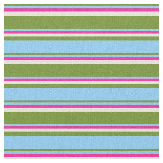 Grün, Light Sky Blue, Deep Pink und Beige Linien Stoff (Nahaufnahme)