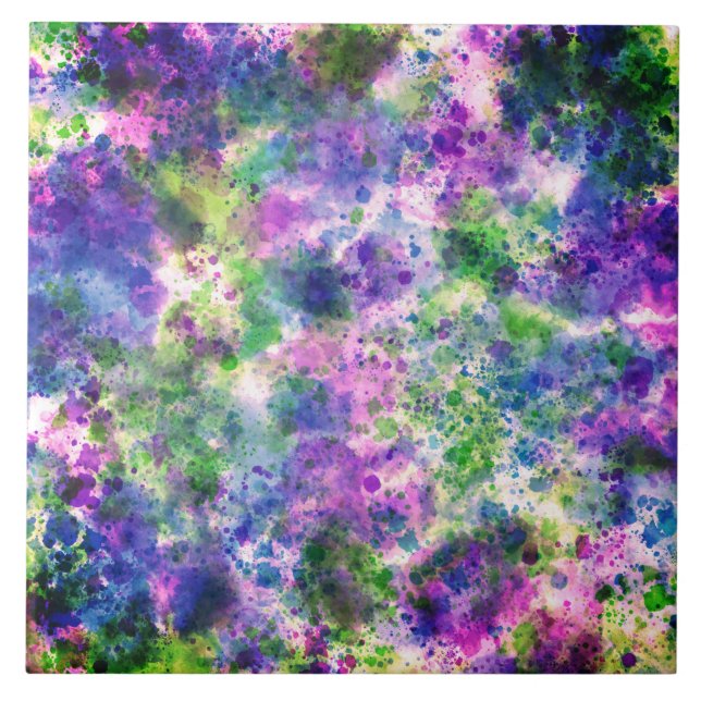 Grün Lila blauer Paint Splash Abstrakt Fliese (Vorderseite)