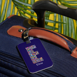 Grün lila gelb floral Monogramm Initiale E blau Gepäckanhänger