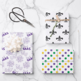 GRÜN LILA GELB MARDI GRAS THEMEN GESCHENKPAPIER SET