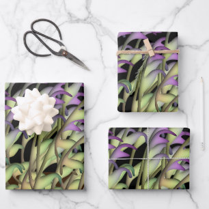 Grün + Lila Laub Schwarzes Geschenk Geschenkpapier Set