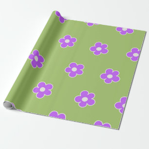 Grün Lila Retro Y2K Blumenmuster Geschenkpapier