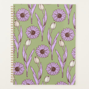 Grün lila Retro Y2K funky Hippie Blumenmuster Planer