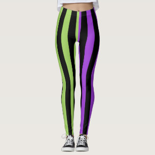 Grün Lila & Schwarzer Halloween-Streifen Leggings