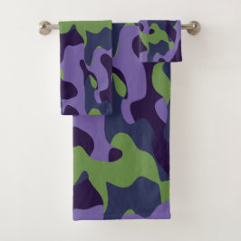 Grün Lila und Blau Camo abstrakt Badhandtuch Set