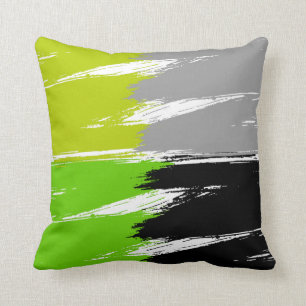 Grün Limon Grau Schwarz-weiß Brush Stroke Paint Kissen