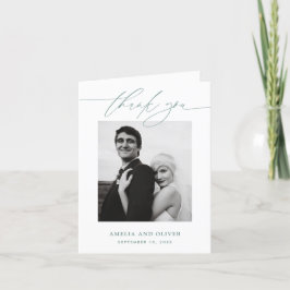 Grün Minimalistisches Skript-Foto Hochzeit Dankeskarte