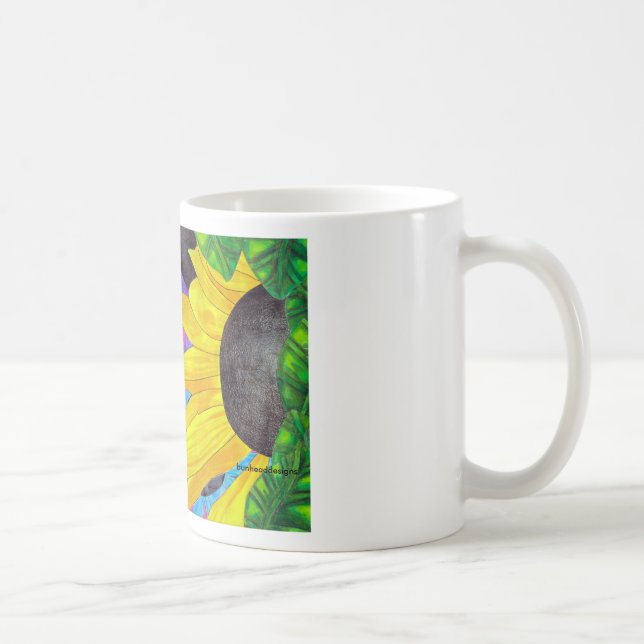 Grün-Mit Augen Katze mit Marienkäfer und Blume Kaffeetasse (Rechts)