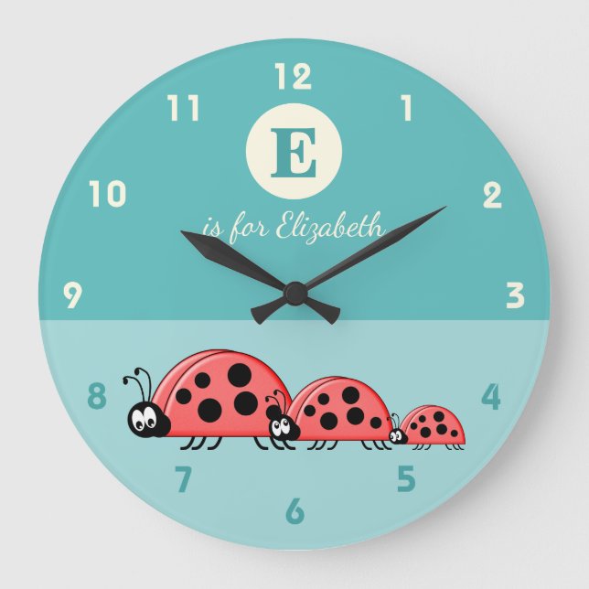 Grün mit dem niedlichen Namen eines Ladyvogelfamil Große Wanduhr (Vorderseite)