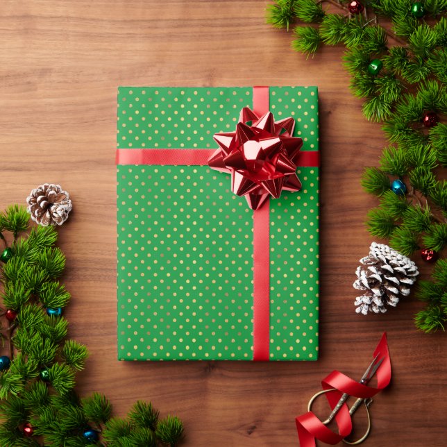 Grün mit Gold-Glitzer-Punkten Geschenkpapier (Feiertagsgeschenk)