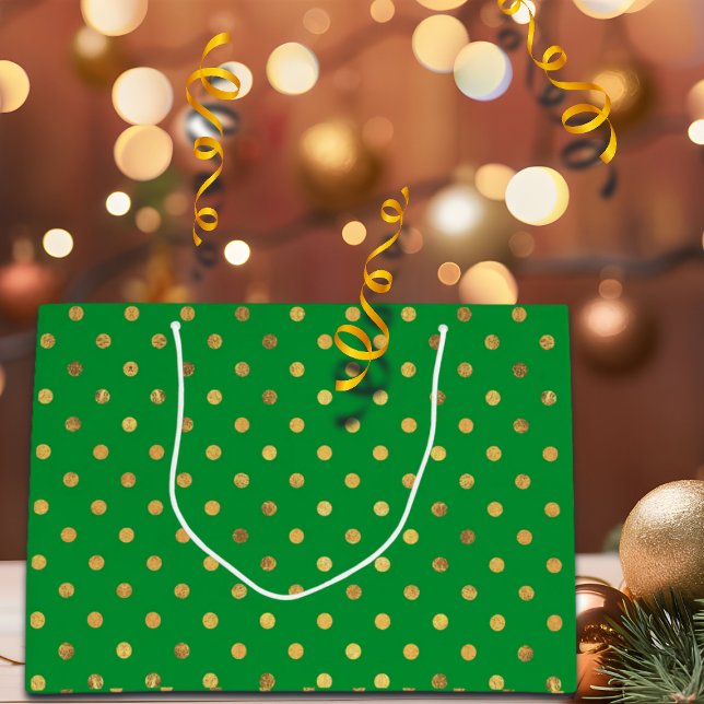 Grün mit Gold-Glitzer-Punkten Große Geschenktüte (Von Creator hochgeladen)