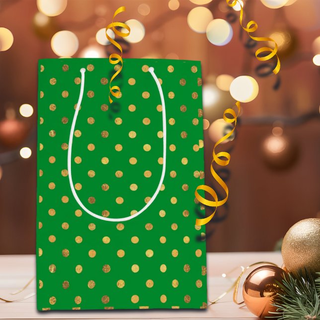 Grün mit Gold-Glitzer-Punkten Mittlere Geschenktüte (Von Creator hochgeladen)