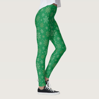 Grün mit goldenen Schneeflocken Leggings