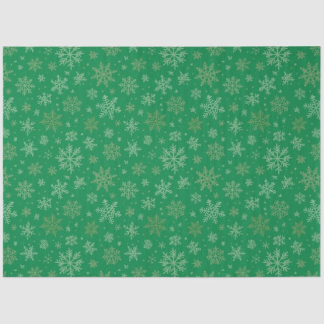 Grün mit goldenen Schneeflocken Seidenpapier (Vorderseite)