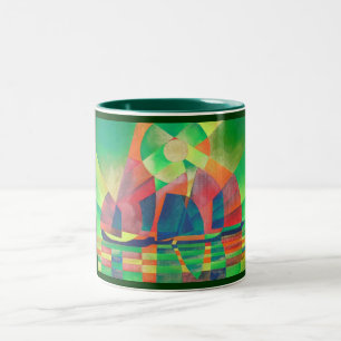 Grün mit kubistischen Abstrakten Junks Zweifarbige Tasse