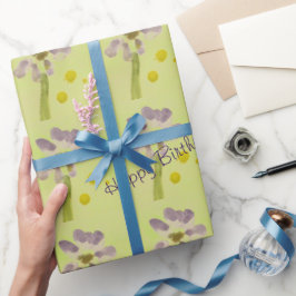 Grün mit Mauve Floral Print Geschenkpapier