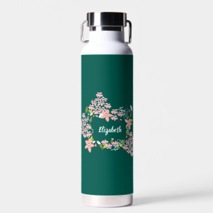Grün mit rosa Blume Personalisiert Trinkflasche