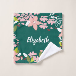 Grün mit rosa Blume Personalisiert Waschlappen