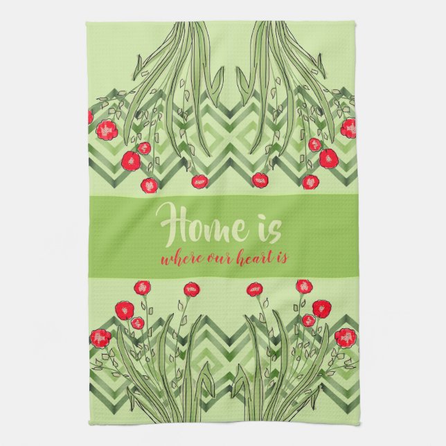 Grün mit roter Blüte Geschirrtuch (Vertikal)