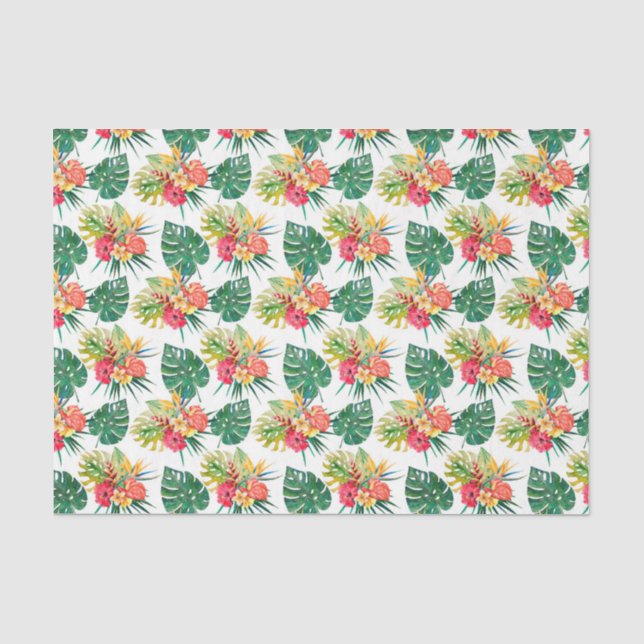 Grün mit tropischen Blume und Palm-Blätter 2 Seidenpapier (Vorderseite)