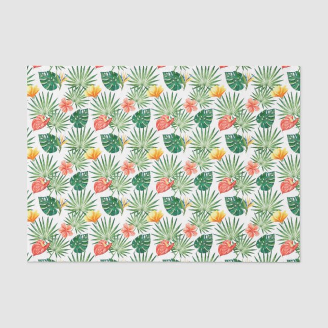Grün mit tropischen Blume und Palmen-Blätter 3 Seidenpapier (Vorderseite)