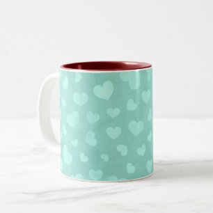 Grün mit weißen Herzen & Maronen Innenausstattung Zweifarbige Tasse