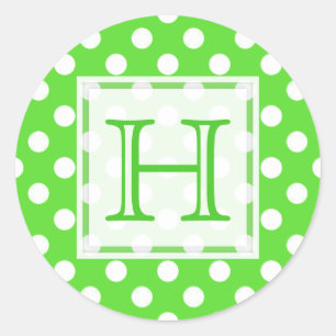 Grün mit weißen Polka-Dot-Monogramm-Aufklebern Runder Aufkleber