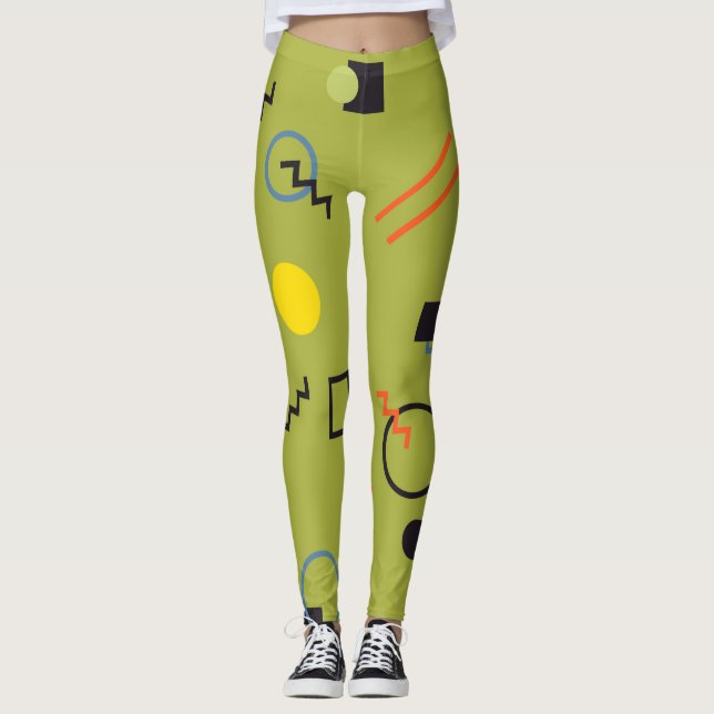 Grün, modern, cool, trendy, urban,Memphis-Muster Leggings (Vorderseite)