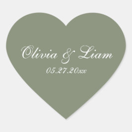 Grün-Name Datum Elegante Hochzeit Herz-Aufkleber
