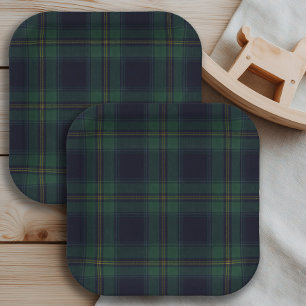 Grün-Navy-Kariert  Pappteller