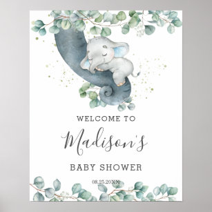 Grün Niedlich Elephant Boy Baby Dusche Willkommen Poster