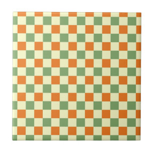 Grün Orange Braun Kariert Gingham-Muster Fliese