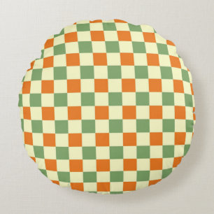 Grün Orange Braun Kariert Gingham Muster Rundes Kissen