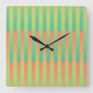 Grün Orange gestreiftes Muster Quadratische Wanduhr